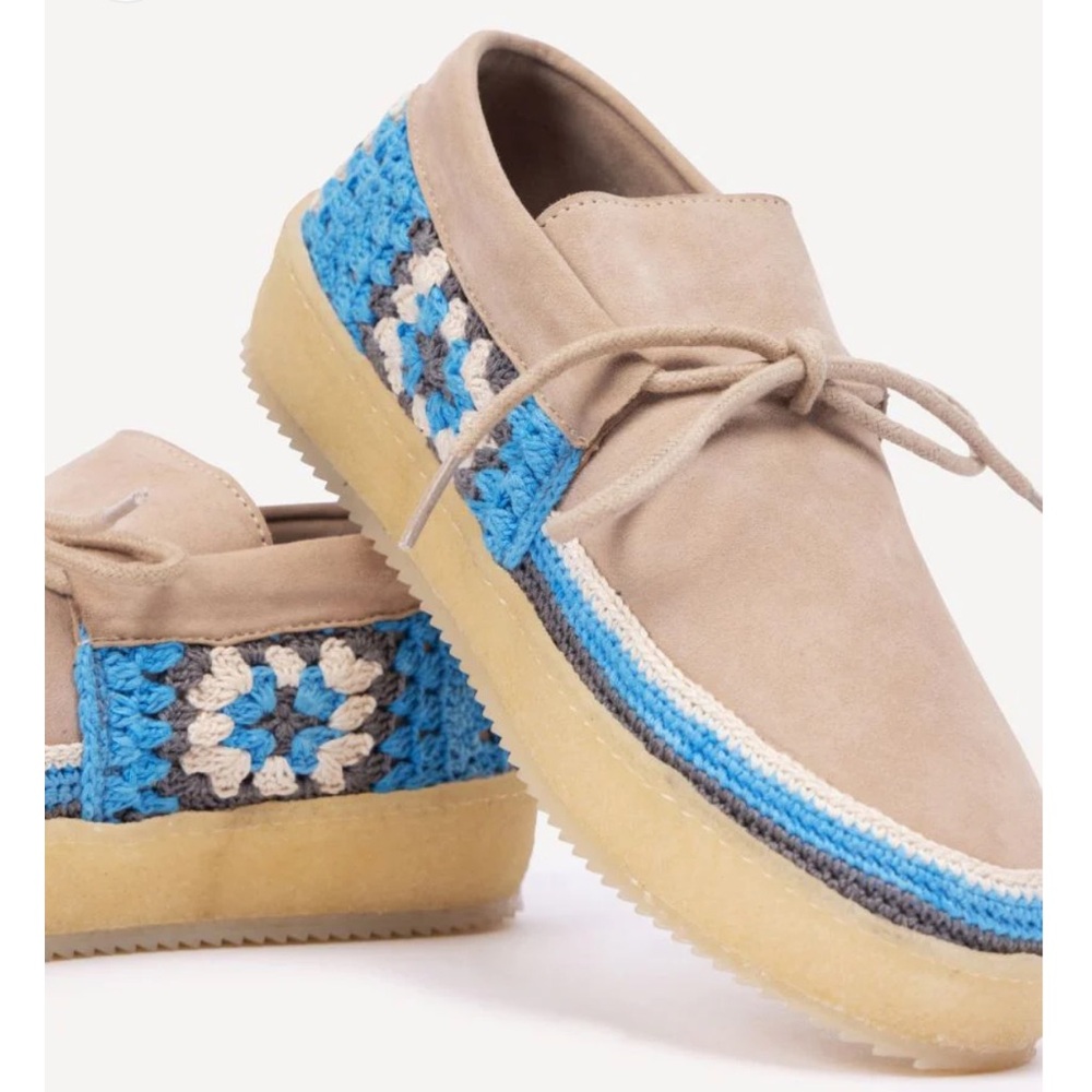 Free People NEW LaidBack London Komo Crochet Moccasin Sand Blue Multi 🌈 - Picture 2 of 11